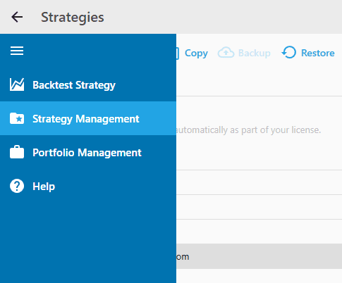 Strategy Menu Strategy Management menu 000 - Portfolio Boss
