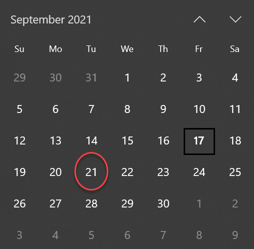 Sep2021 Calendar