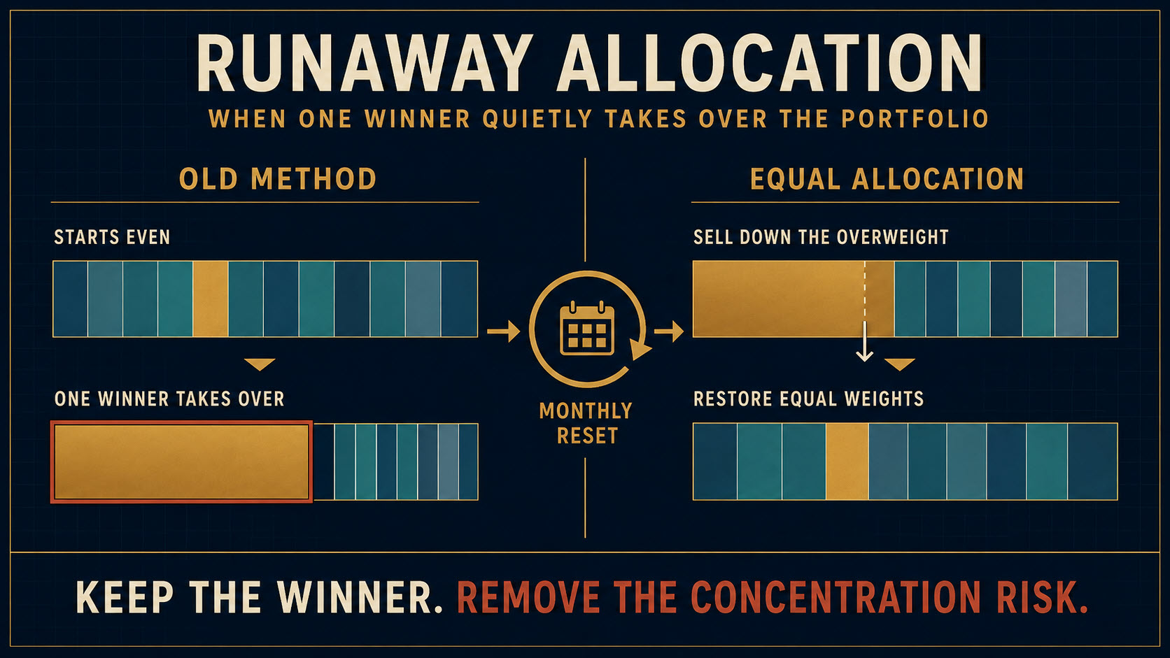 Runaway allocation compared with a monthly equal-allocation reset
